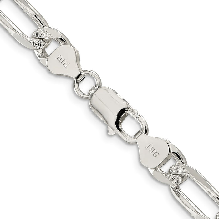 Buy Stylish 8mm Flat Figaro Chain in Sterling Silver with Pav Design-3