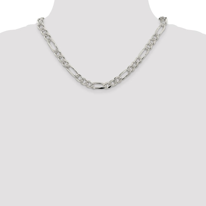Buy Exclusive 8mm Sterling Silver Flat Figaro Chain with Stylish Pav Design-4