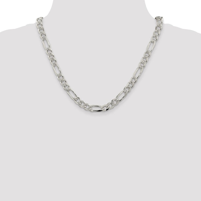 Buy Stylish 8mm Flat Figaro Chain in Sterling Silver with Pav Design-4