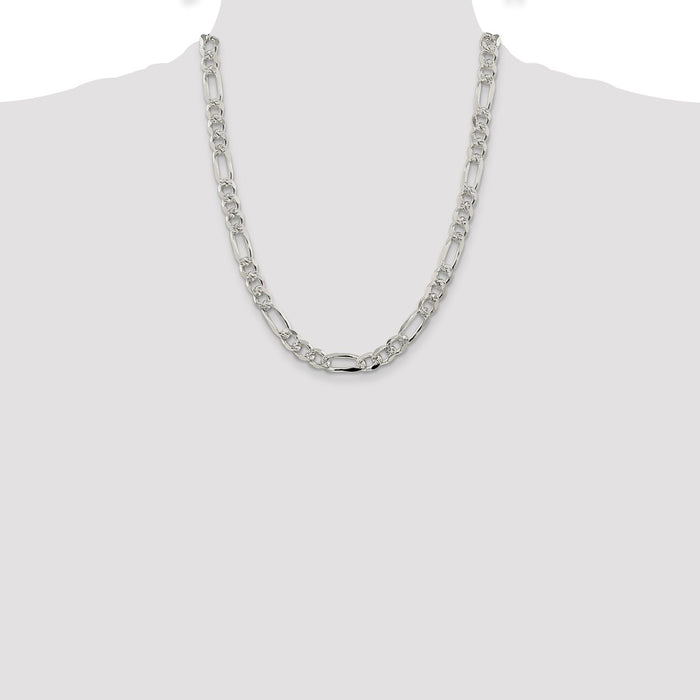 Buy Stylish 8mm Flat Figaro Chain in Sterling Silver with Pav Design-4
