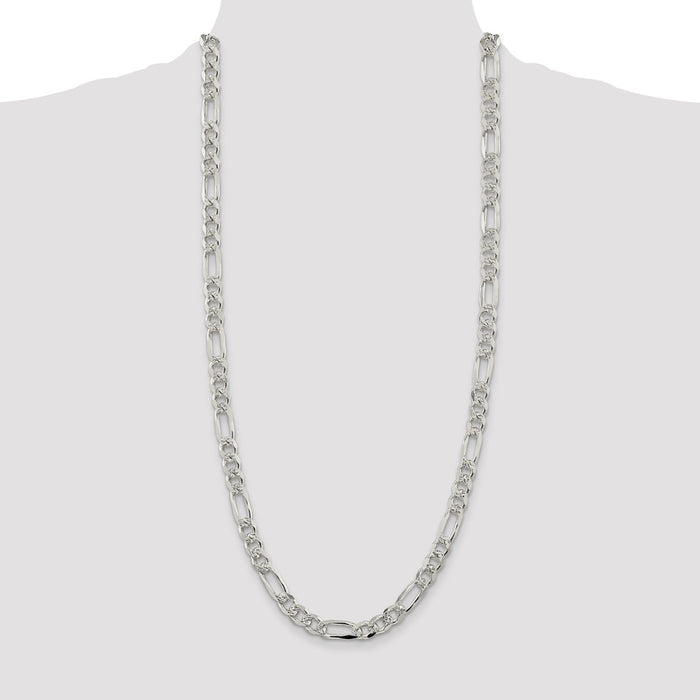 Buy Stylish 8mm Flat Figaro Chain in Sterling Silver with Pav Design-4