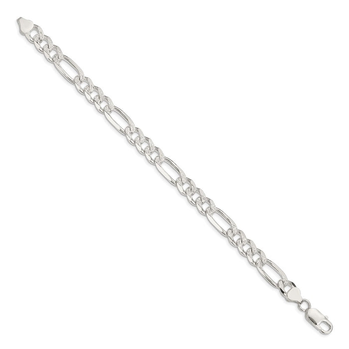 Buy Exclusive 8mm Flat Figaro Sterling Silver Chain with Pav Design-2