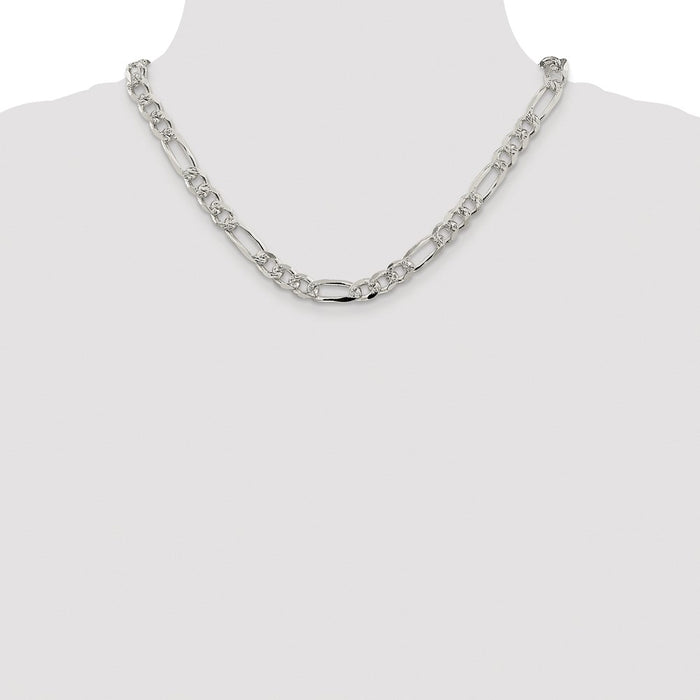 Buy Stylish Rhodium-Plated Sterling Silver 8mm Pav Flat Figaro Chain-4