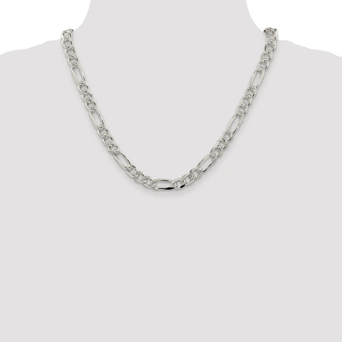 Buy Stylish Rhodium-Plated Sterling Silver 8mm Pav Flat Figaro Chain-4