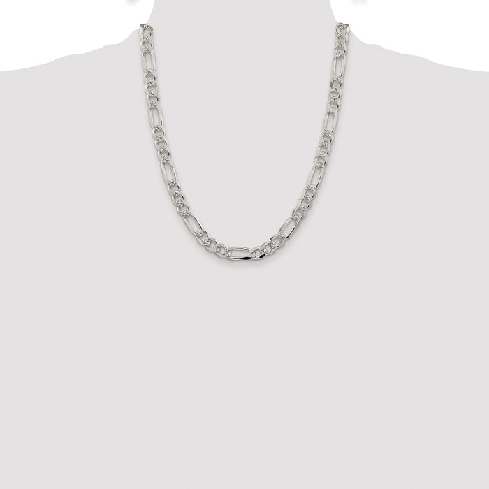 Buy Stylish Rhodium-Plated Sterling Silver 8mm Pav Flat Figaro Chain-4