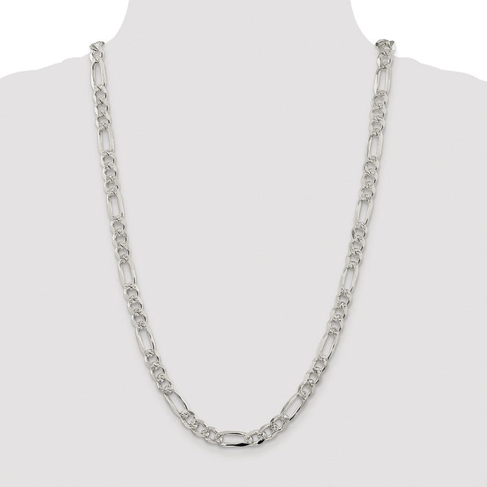 Buy Stylish Rhodium-Plated Sterling Silver 8mm Pav Flat Figaro Chain-4
