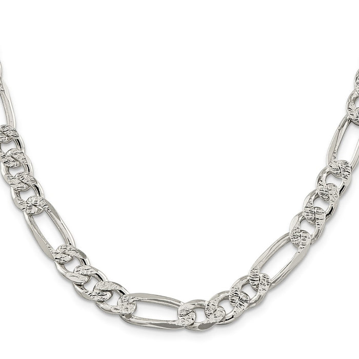 High-Quality 9.5mm Pav Flat Figaro Chain in Sterling Silver - Stylish Value!-2