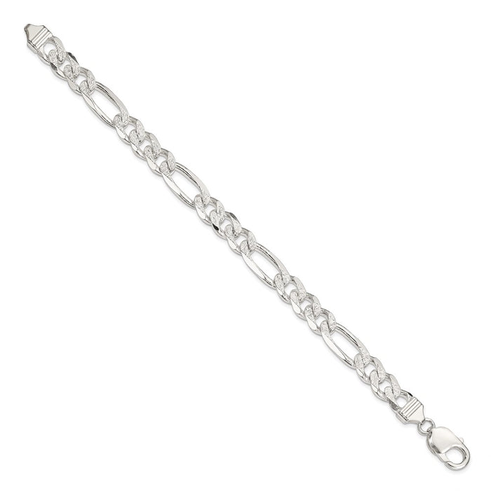 Designer 9.5mm Pav Flat Figaro Chain in High-Quality Sterling Silver-2