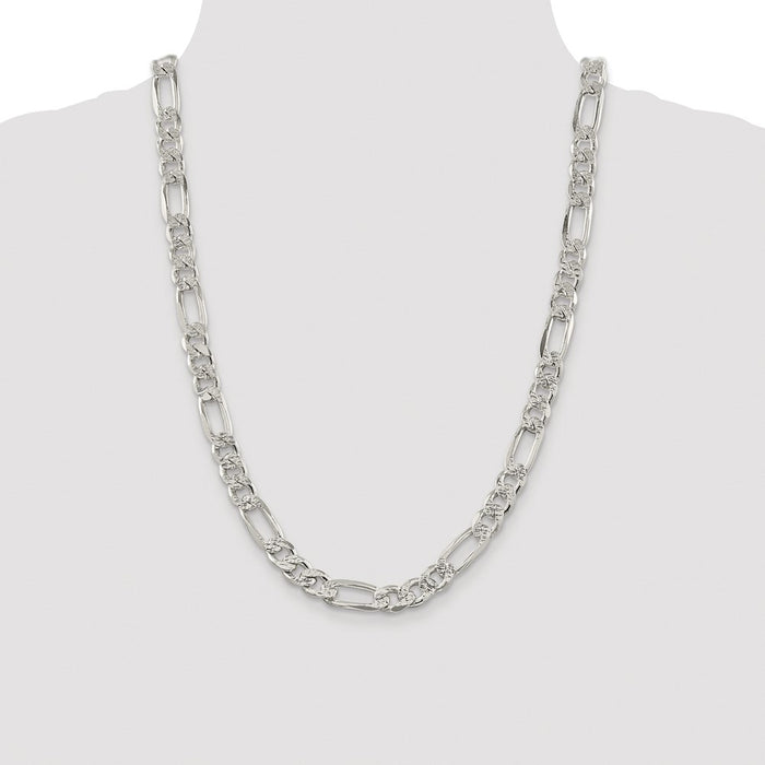 Order Stylish 9.5mm Pav Flat Figaro Chain in Rhodium-Plated Sterling Silver-4