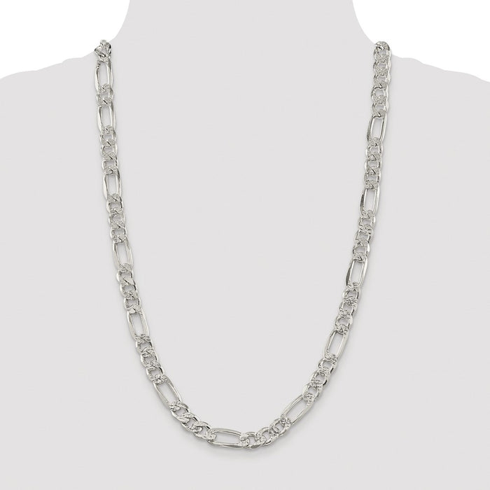 Buy Stylish Rhodium-Plated Sterling Silver 9.5mm Pav Figaro Chain - Affordable Luxury!-4