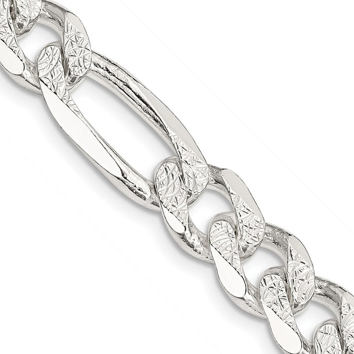 Buy Stylish 9.5mm Sterling Silver Flat Figaro Chain with Pav Design-1