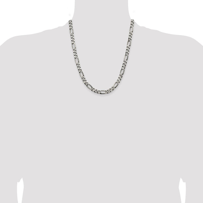 Exclusive Antiqued Sterling Silver 6.5mm Figaro Chain Necklace - Stylish Value-4