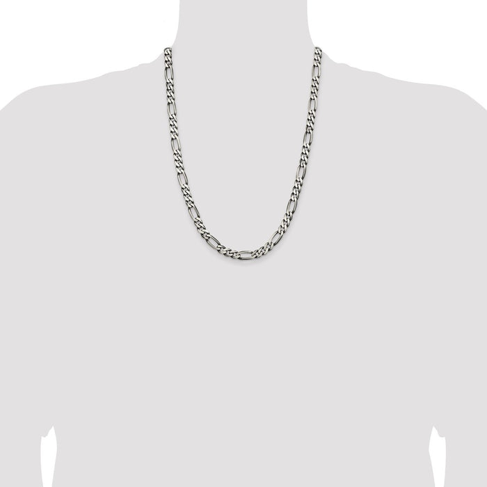 High-Quality 6.5mm Antiqued Sterling Silver Figaro Chain - Stylish Value!-4