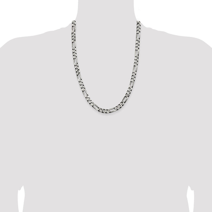Buy Stylish 7.5mm Antiqued Sterling Silver Figaro Chain - Luxury Appeal!-4