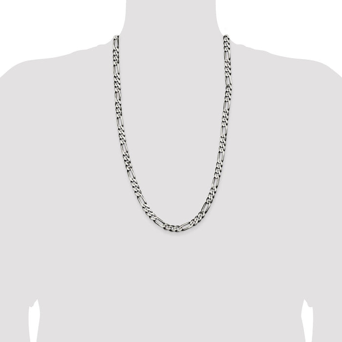 Buy Stylish 7.5mm Antiqued Sterling Silver Figaro Chain - Affordable Luxury-4