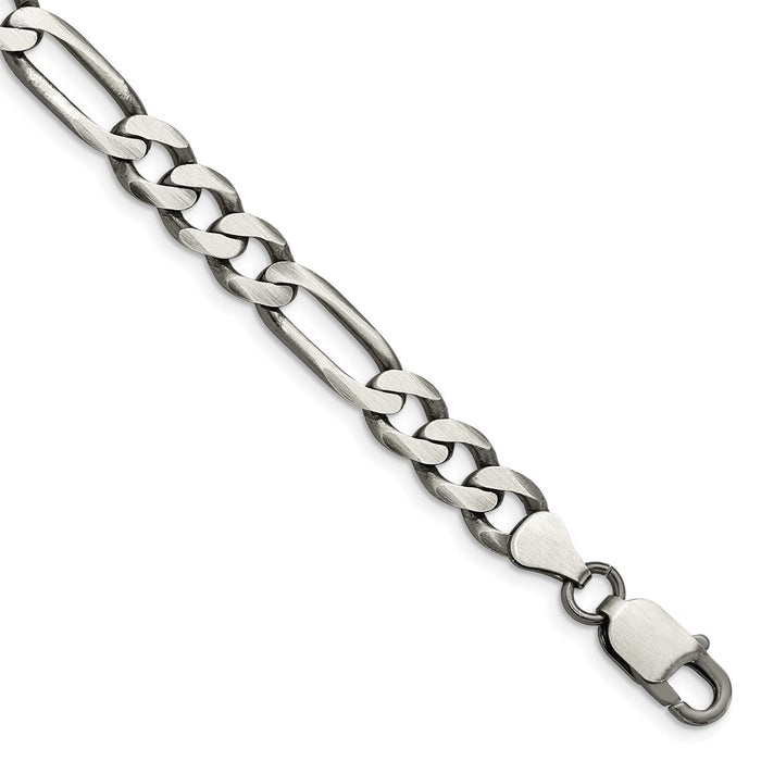 Designer Antiqued Sterling Silver 7.5mm Figaro Chain Necklace - Stylish Value!-1