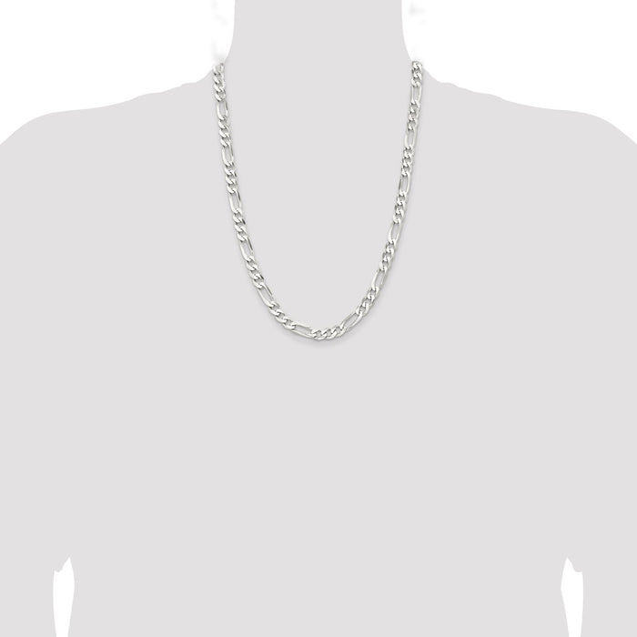 High-Quality Rhodium-Plated Sterling Silver 7.5mm Figaro Chain - Stylish Value!-4