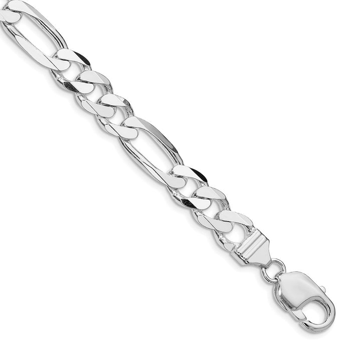 Designer 9mm Rhodium-Plated Sterling Silver Figaro Chain - Affordable Luxury-1