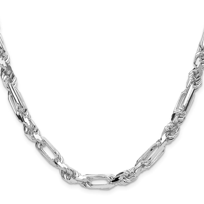 Designer 7mm Double Curb Figaro Chain in Sterling Silver - Stylish Value!-2