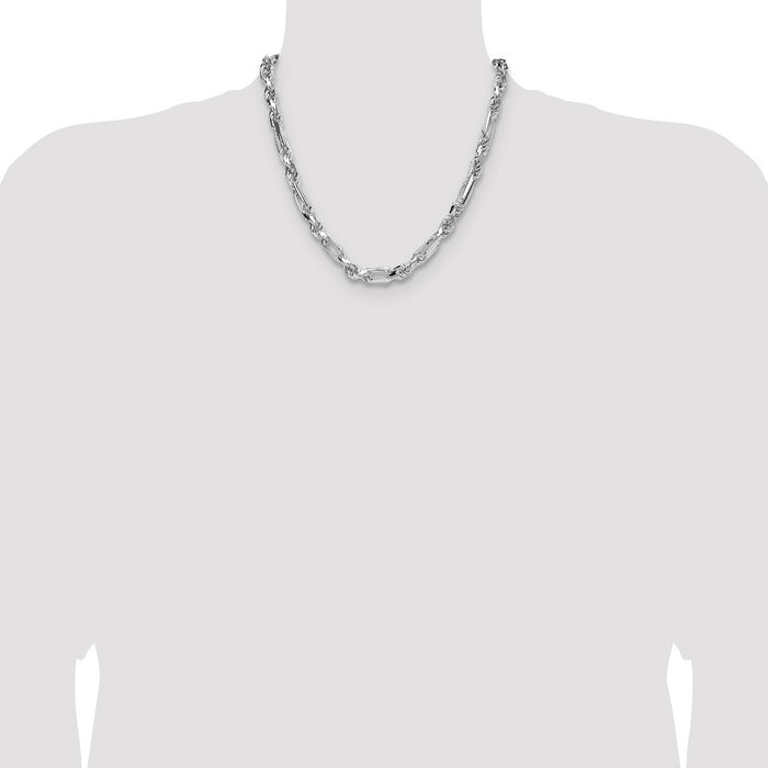 Designer 7mm Double Curb Figaro Chain in Sterling Silver - Stylish Value!-4