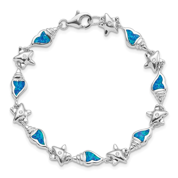 High-Quality Rhodium-Plated Sterling Silver Starfish Bracelet - 7.25 Inches, Affordable CZ & Opal-4