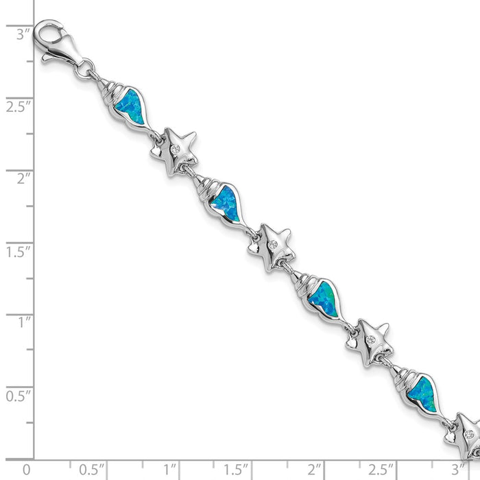 High-Quality Rhodium-Plated Sterling Silver Starfish Bracelet - 7.25 Inches, Affordable CZ & Opal-3