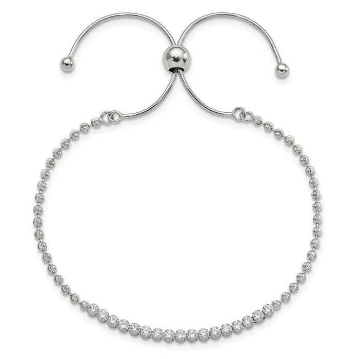 Buy Stylish Rhodium-Plated Sterling Silver Adjustable Bracelet with Diamond-Cut CZ-3