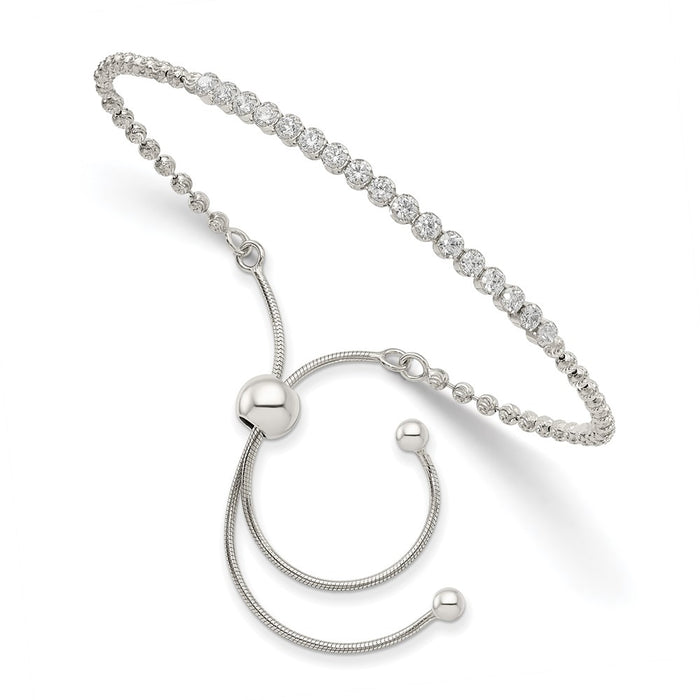 Buy Stylish Rhodium-Plated Sterling Silver Adjustable Bracelet with Diamond-Cut CZ-1