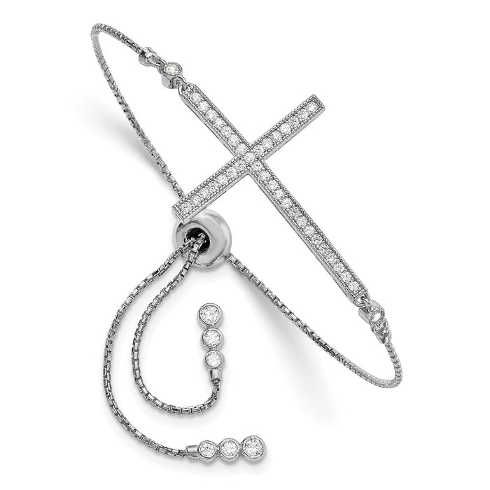 Buy Stylish Rhodium-Plated Sterling Silver Adjustable Cross Bracelet-1