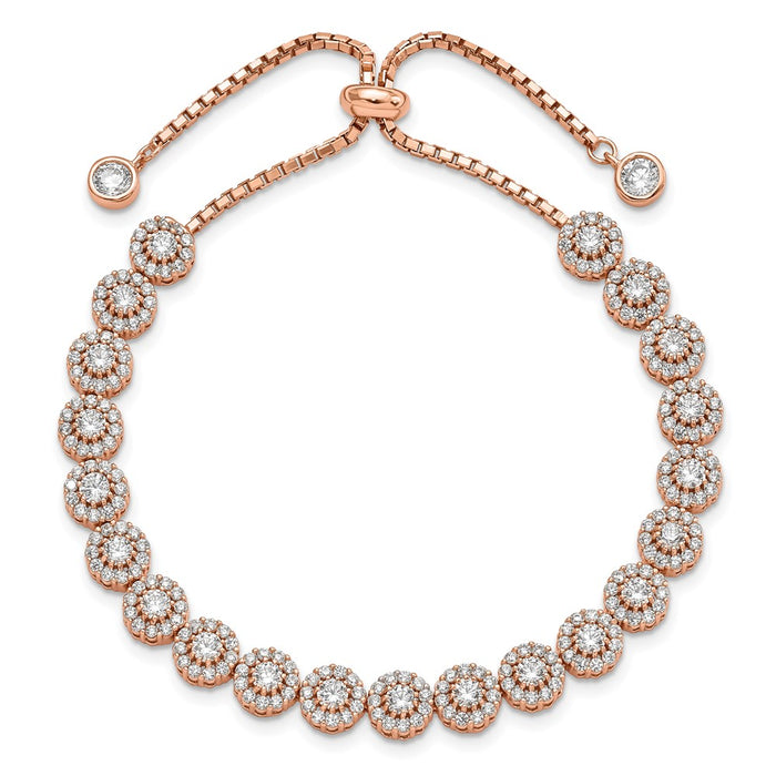 High-Quality Adjustable Sterling Silver Rose Gold-Tone CZ Halo Bracelet - Stylish Value-3