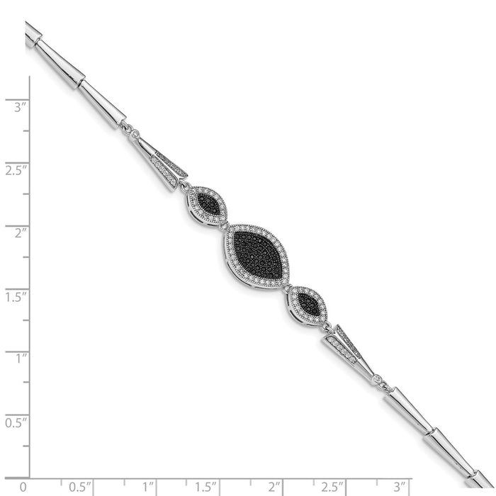 Designer Polished Black & White CZ Bracelet in Rhodium-Plated Sterling Silver-3