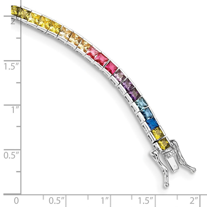 Buy Stylish 7.25" Channel-Set Colorful CZ Bracelet in Rhodium-Plated Silver-3
