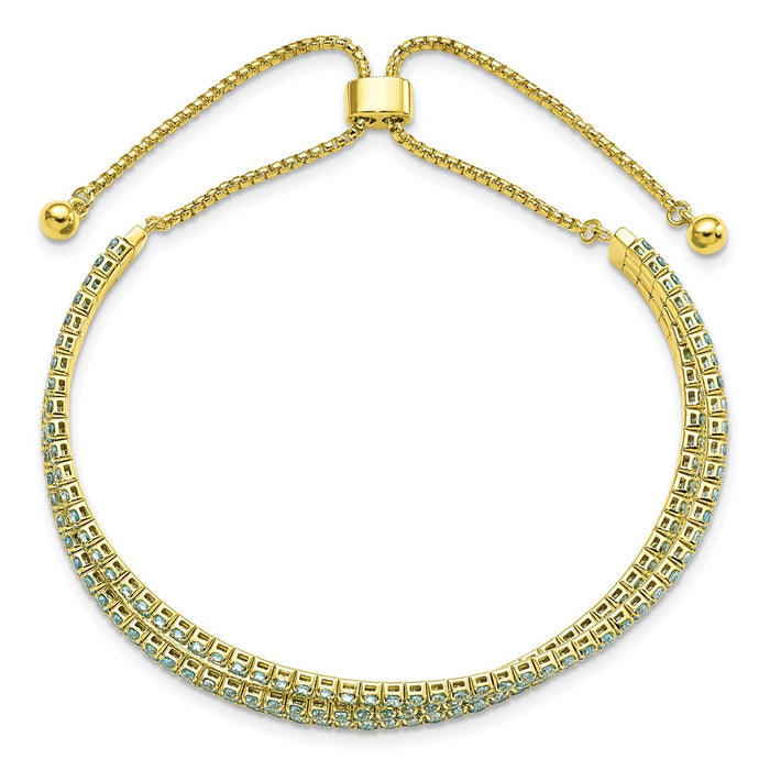 Shop Exclusive Adjustable Triple CZ Bracelet - Bright Blue Rhodium-Plated Steel-3