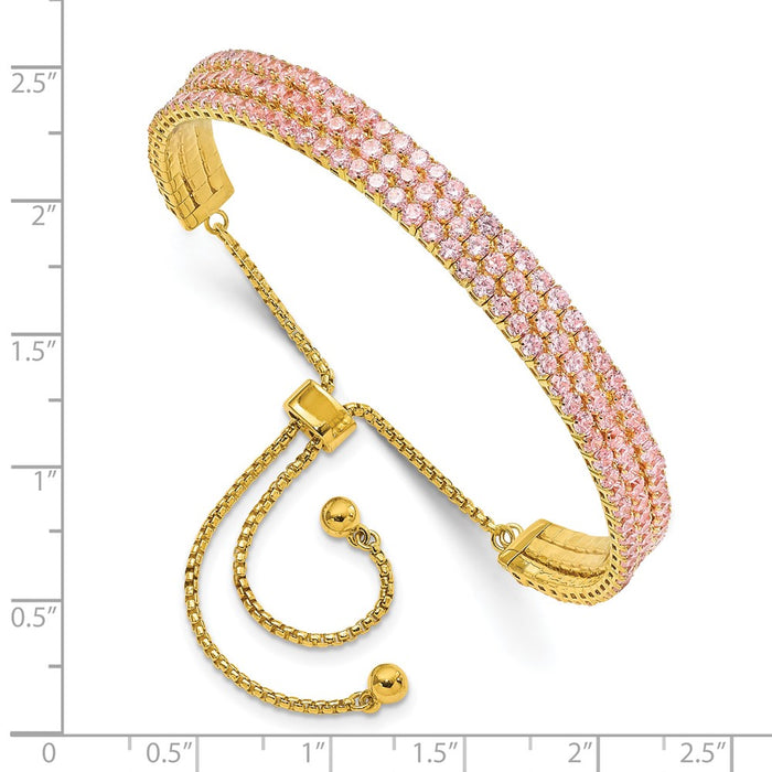 Buy Stylish Gold Tone Adjustable Bracelet with Triple Light Pink CZ 14K Design-2