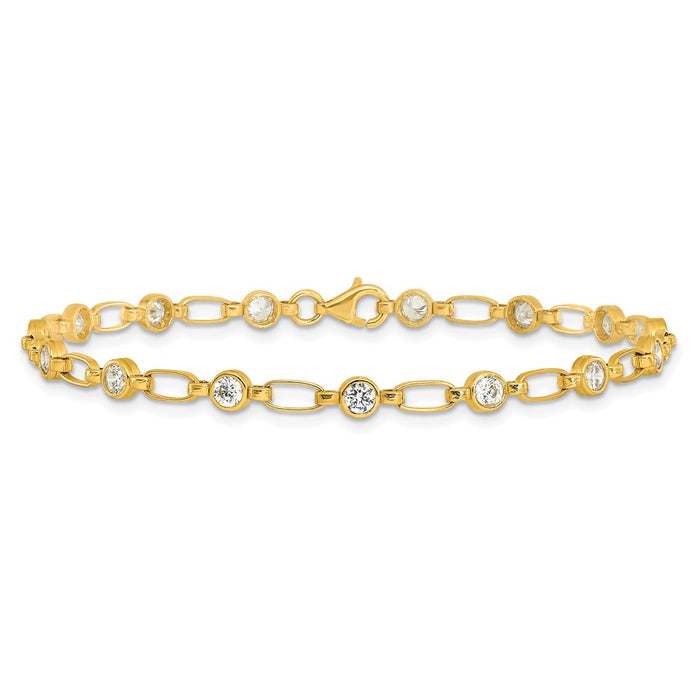 Shop Stylish 7.5" Gold-Tone Bezel Set CZ Bracelet in Sterling Silver - Affordable Luxury-3