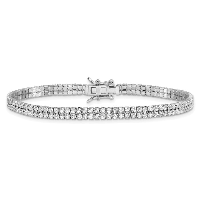 Exclusive Rhodium-Plated Sterling Silver Double Row CZ Tennis Bracelet - Stylish Luxury-3