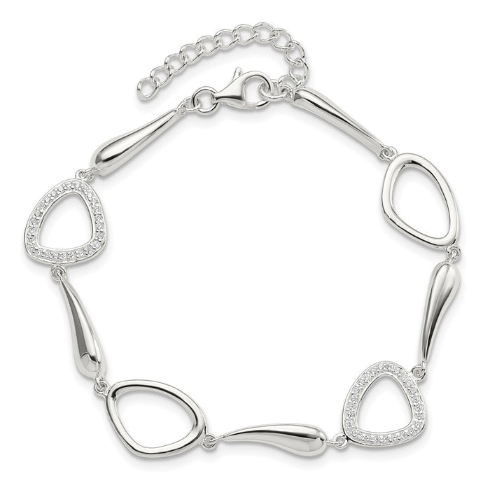 High-Quality Polished Sterling Silver Bracelet with CZ Accents & 1-Inch Extension-3