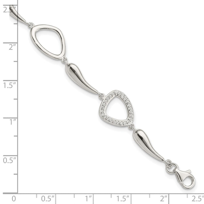 High-Quality Polished Sterling Silver Bracelet with CZ Accents & 1-Inch Extension-2