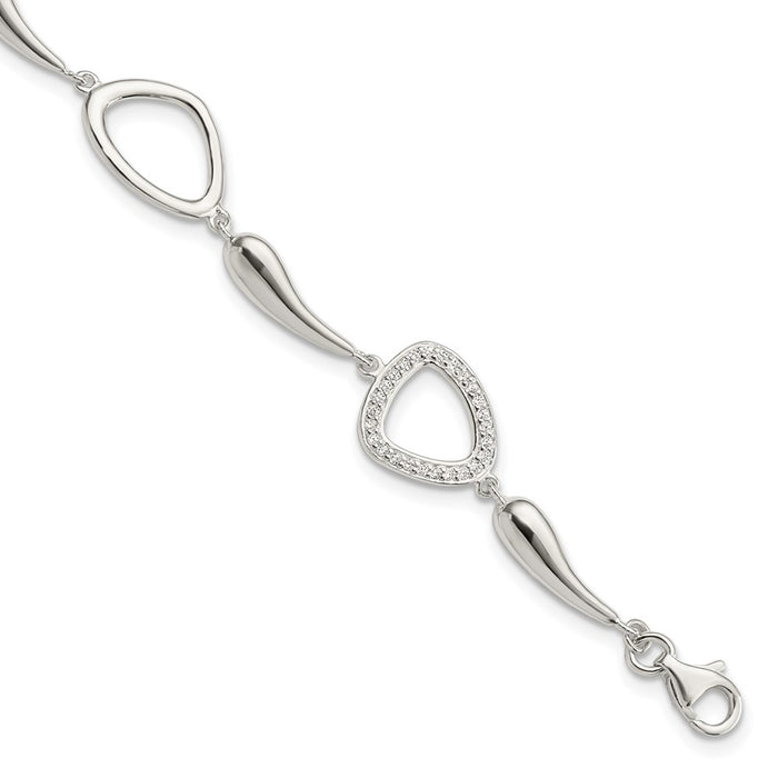 High-Quality Polished Sterling Silver Bracelet with CZ Accents & 1-Inch Extension-1