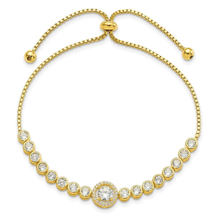Buy Stylish Adjustable Sterling Silver Bracelet with Gold-tone CZ Accents-3
