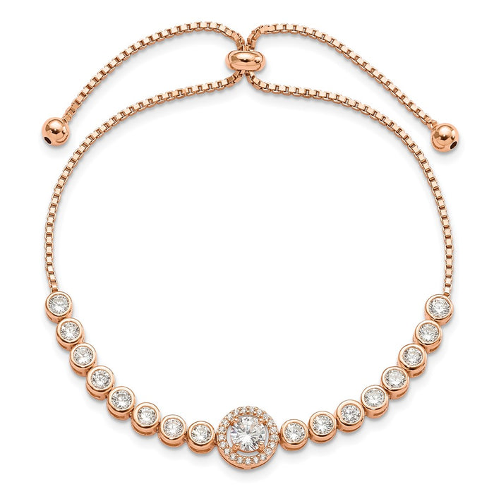 Shop Stylish Adjustable Sterling Silver Rose Gold-Tone CZ Halo Bracelet-3