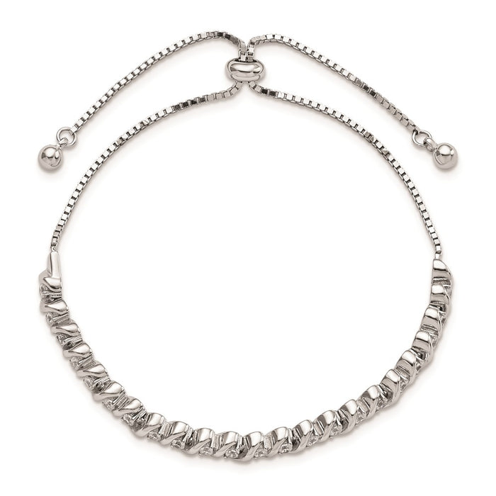 High-Quality Rhodium-Plated Sterling Silver Adjustable Bracelet with CZ Accents-3