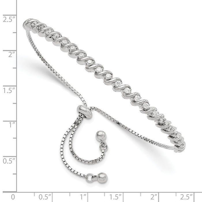 High-Quality Rhodium-Plated Sterling Silver Adjustable Bracelet with CZ Accents-2