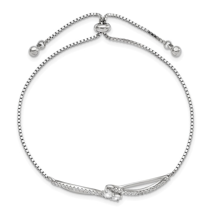 Shop Stylish Rhodium-Plated Sterling Silver Adjustable Bracelet with CZ Accents-3