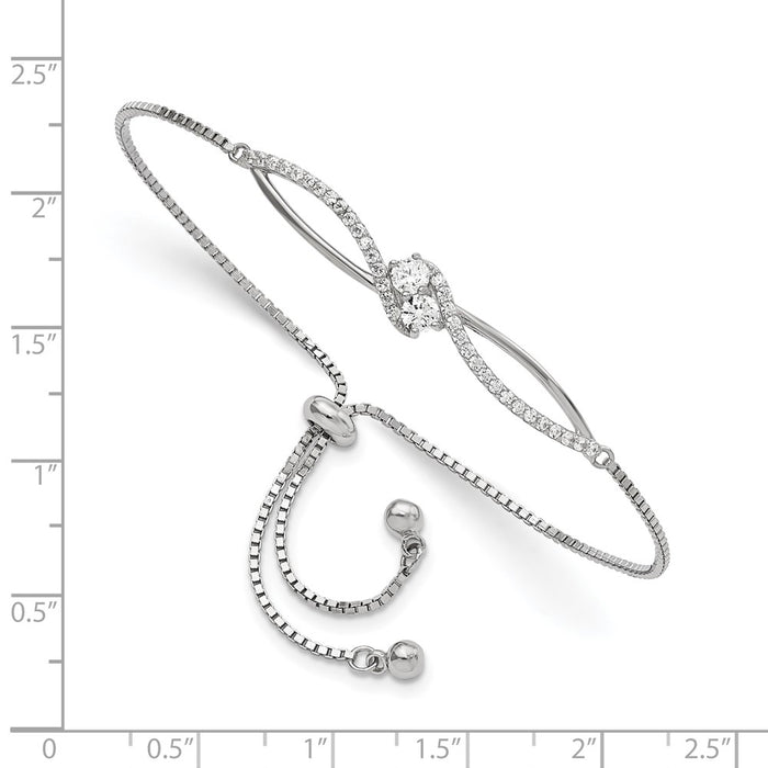 Shop Stylish Rhodium-Plated Sterling Silver Adjustable Bracelet with CZ Accents-2