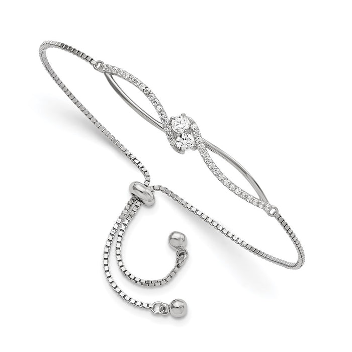 Shop Stylish Rhodium-Plated Sterling Silver Adjustable Bracelet with CZ Accents-1