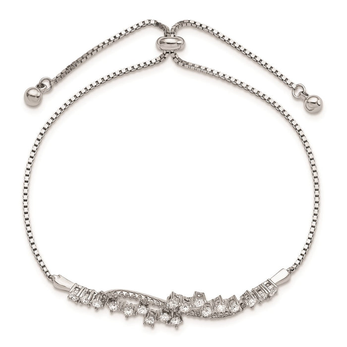 Buy Stylish Rhodium-Plated Sterling Silver Adjustable Bracelet with CZ Accents-3
