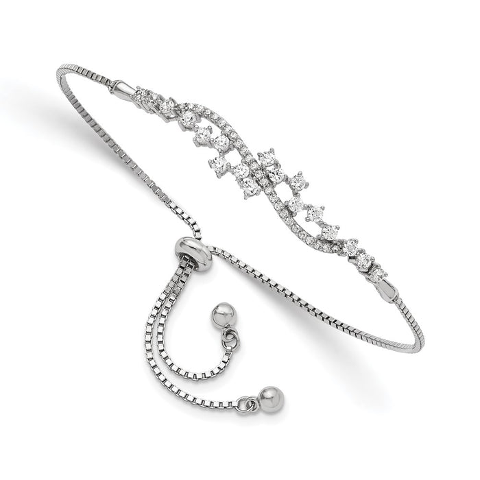 Buy Stylish Rhodium-Plated Sterling Silver Adjustable Bracelet with CZ Accents-1