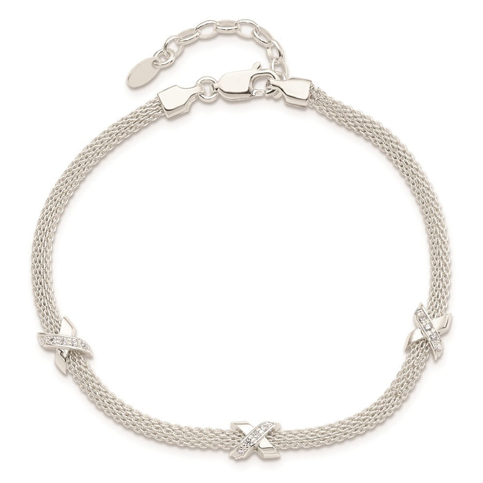 Buy Stylish Polished Sterling Silver Rhodium-Plated CZ Bracelet - 1-Inch Extension-3