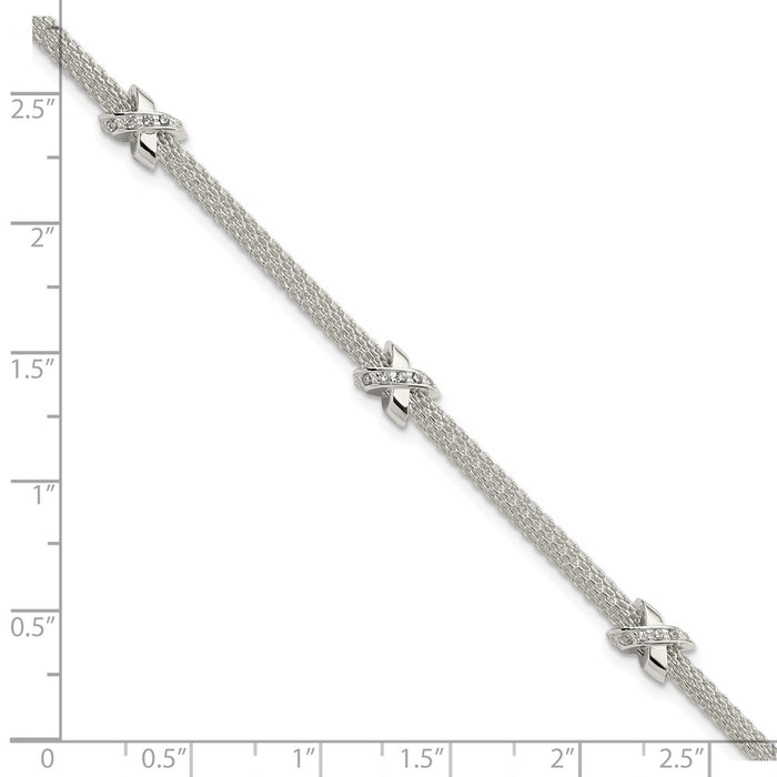 Buy Stylish Polished Sterling Silver Rhodium-Plated CZ Bracelet - 1-Inch Extension-2